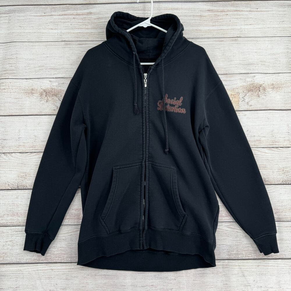 Vintage Social Distortion Skeleton Martini Logo Full Zip Hoodie Mens L Black